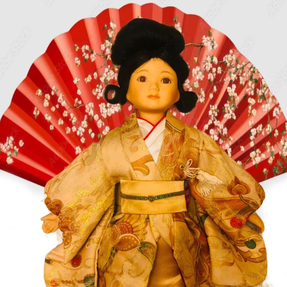 VINTAGE Traditional Japanese Porcelain Doll Geisha Kimono Collectible 17 Inch - Picture 5 of 6